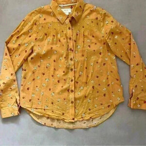 Maeve Anthropologie  Button Down Shirt Womens 0P Yellow Floral Peasant Boho